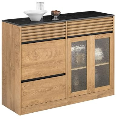 SoBuy Sideboard Kommode Schrank Küchenschrank Flurschrank Beistellschrank Lowboard TV-Schrank Mikrowellenschrank Vintage BHT ca. 112x89x40cm FSB99-N