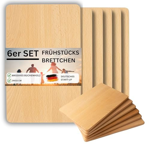 ASTREIN® | Frühstücksbrettchen aus massivem BUCHENHOLZ | Frühstücksbrettchen Holz | Holzbrett | Brettchen | Frühstücksbrett | Vesperbrett Holz| Jausenbrett | Made in Europe (6er Set)