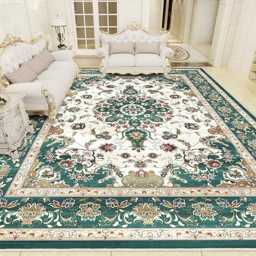 Vamcheer Vintage Area Rug for Living Room - Traditional Floral Print Large Rug with Upgrade Anti-slip PVC Material for Bedroom Classic Carpet Non Shedding for Kitchen, Green, 160x230cm