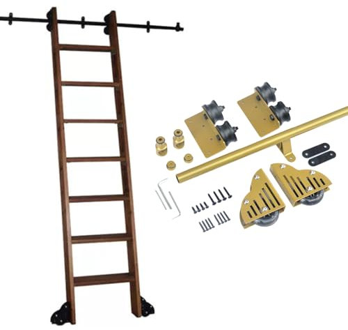 Schiebeleiter-Hardware-Kit (ohne Leiter), 100–732 cm, goldene Mobile Leiterschiene, komplettes Set für Bibliothek/Küche/Dachboden/Schiebetür im Scheunenstil/Heimleiter(732cm Gleisbausatz)