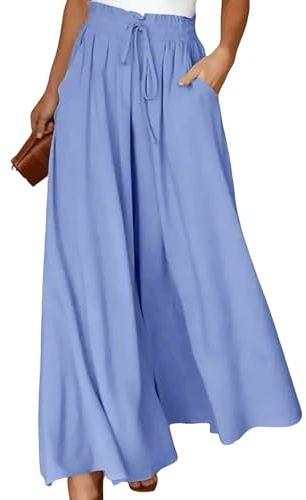 Spesh Pantalon Palazzo Haute Taille Large pour Femme Eté Pantalon à Jambe Large Femme, Bleu, XXL