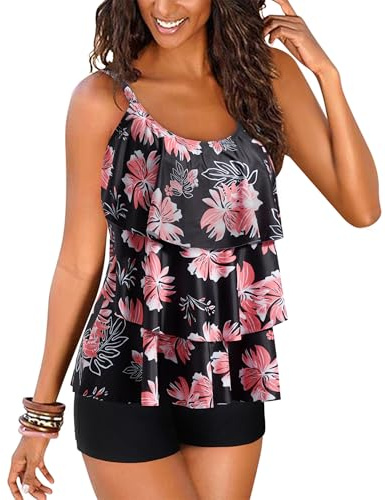RXRXCOCO Plus Size Tankini Swimsuits for Women with Shorts Tankini Tops Tummy Control Bathing Suit