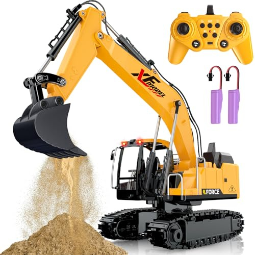 Shemira Remote Control Excavator, 13 Channel RC Excavator Toy for Boys 3-5 4-7 8-12 Year Old, 2.4Ghz RC Construction Vehicles with Metal Shovel & Light & Sound, Kids Christmas Birthday Gifts