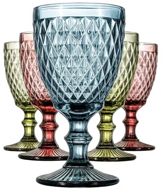 cecaro group – Set 6 Bicchieri Colorati Lavorati 260 ml Vetro Decorato – Stile Elegante e Moderno
