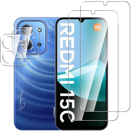 Pollachi [2+2 Pellicola Vetro Temperato per Xiaomi Redmi 15C 4G/5G/Xiaomi Poco C85,2 Pezzi Pellicola Fotocamera+ 2 Pezzi Protezione Schermo Vetro Temperato Durezza 9H Anti Graffio