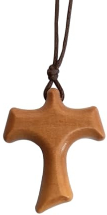 lazzaro italy Tau Franziskaner aus Olivenholz mit Kordel. Kreuz des Heiligen Franziskus von Assisi - Halskette für Damen und Herren - H 3,8 cm