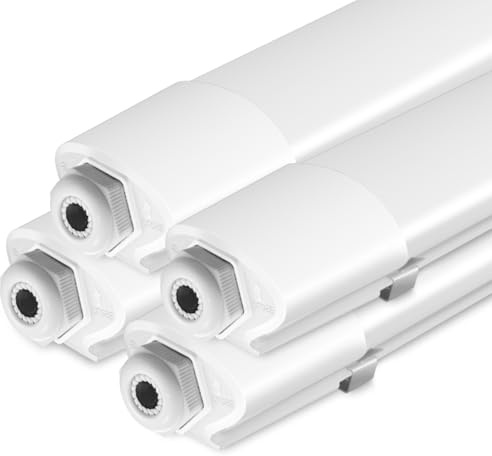 Peasur 4 Stück Feuchtraumleuchte LED 60CM, 3000K/4000K/6500K LED Deckenleuchte Röhre 18W 1980LM Leiste Flach, IP65 Wasserfest Lampe Lichtleiste für Werkstattlampe Kellerlampe Leuchtstoffröhre