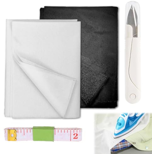 Pack of 2 Ironing Fleece 100 x 200 cm, 55 g/m² Volume Fleece for Iron-on, Includes Scissors and Tape Measure, Light Insert Fabric for Ironing Pleats, Sewing Crafts, Reinforced Embroidery, Clothing