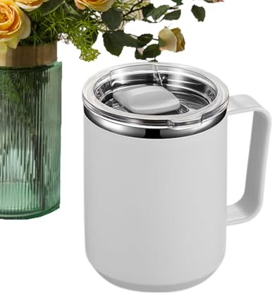 Generisch Termica Da Viaggio 450ml - Mug In Acciaio Con Manico E Coperchio Scorrevole, Bicchiere Isolato Doppia Parete Per Caffè Americano E Tè | Ideale Per Ufficio, Casa, Campeggio (Non Scotta Le Ma