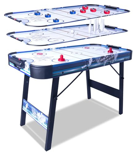 HLC Air Hockey Table Foldable 4FT/4.5FT Powered Electronic Hockey Game Table with Shuffleboard,Bowling Indoor with All Accessories for Adults and Kids
