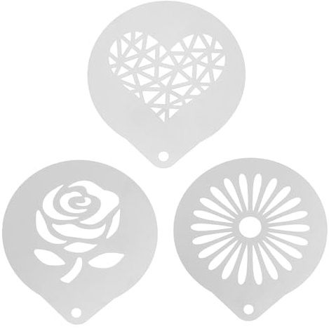 Latte Art Stencils Stainless Steel 3pcs for Cappuccinos | Milk Spray Template Set, Coffee Template for Hot Chocolate Baking, Silver Creative Children