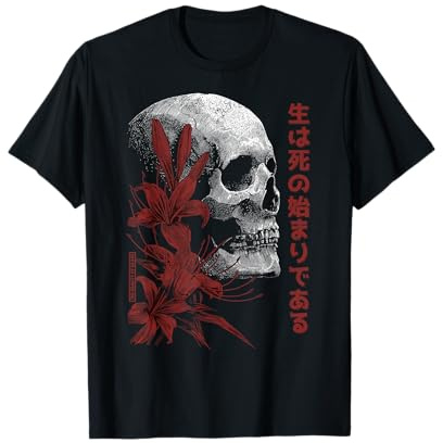Rosso Ragno Giglio Fiore Cranio Scheletro Anime Giapponese Maglietta