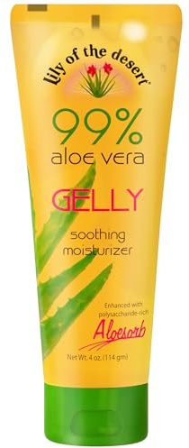 Lily Of The Desert Gelly Moisturizer - 99% Organic Aloe Vera Gel for Skin, After Sun Care with Aloe, Vitamin E Oil, and Vitamin C for Sunburn Relief, 4 Fl Oz