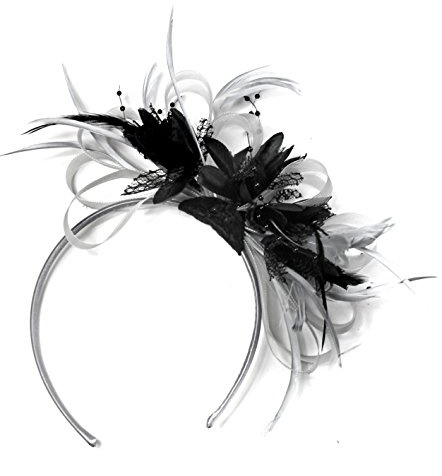 Haarreif mit Fascinator, silber, grau und schwarz, für Hochzeiten und Pferderennen