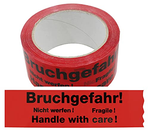 12 Rollen Klebeband Bruchgefahr - Nicht werfen! - Fragile - Handle with Care! 2-sprachig Paketband Packband Warnband Hinweisklebeband
