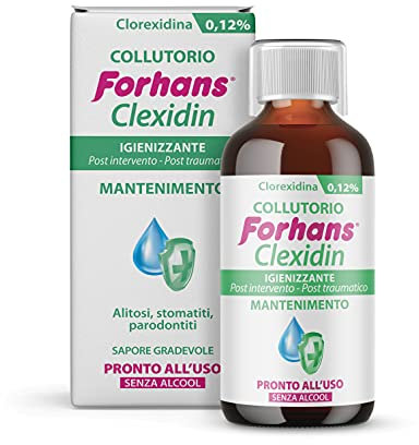 Forhans Clorhexidina, Enjuague Bucal Clexidina 0,12%, Antiséptico, Acción de Mantenimiento para Inflamaciones o Infecciones Postoperatorias de la Cavidad Oral, Sin Alcohol, Buen Sabor, 200 ml