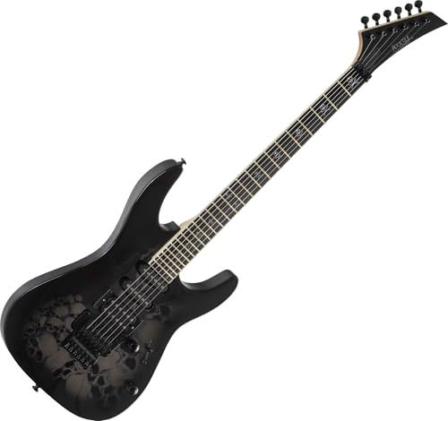 Rocktile Pro JK150-BSK Guitarra eléctrica 6 cuerdas ST-style, HSS, tremolo FR, 24 trastes jumbo, cuerpo tilo, mástil arce, accesorios incluidos. Negro con diseño Skull.