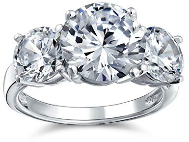 3ct rund solitär 3 sten förflutna närvarande framtid löfte zirkon AAA CZ förlovningsring 925 sterlingsilver e silver, 46 (14,6), colore: transparent, cod. AF-newitem26089897-4