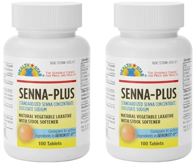GeriCare Senna Plus Natural Vegetable Laxative with Stool Softener, Generic for Senekot | Docusate Sodium 50mg, Sennosides 8.6mg 100 Count (Pack of 2)