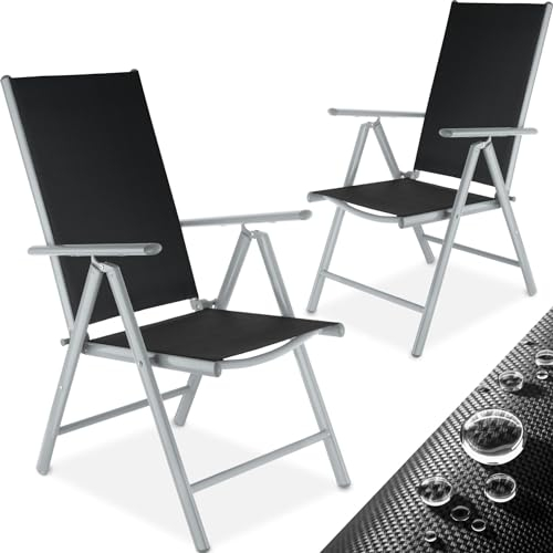 TecTake® Set Sedie da Giardino, Sedie Sala da Pranzo 2 Pezzi per Esterno con Braccioli, Set Sedie Pieghevole, Reclinabile, Schienale Regolabile in 7 Posizioni - Nero/Argento