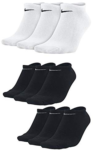 Nike 9 paia di calzini per sneaker, senza show, colore: nero/bianco/multicolore 3 paia bianche + 6 paia di nere L