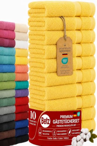 Betz Premium Gästehandtücher Set 10-teilig – 10× Gästehandtuch 30×50 cm, 100% Baumwolle 470 g/m², weich & saugstark, Oeko-TEX® Farbe gelb