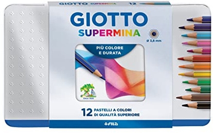Giotto 236700 - Supermina Scatola Metallo 12 Pastelli Colorati