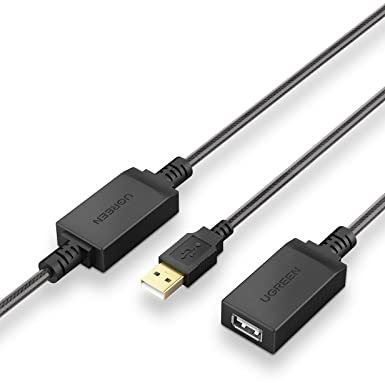 UGREEN Cable Alargador USB, Cable Extensión USB 2,0 Activo Macho a Hembra para Juegos de Consola, Cámaras Digitales, Webcam, Cámara Web, Impresoras, Ratón, Teclados, Altavoz, Escáner, 10 Metros