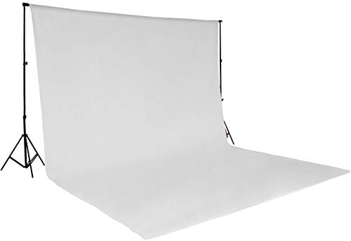 TecTake 800164 Toile Tissu de Fond Accessoires matériel Studio Photo kit Photographie 6 x 3 m + Support de Fond réglable + Sac de protection - diverses couleurs au choix - (Blanc | No. 400780)