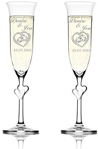 2 Kristallgläser Set mit Gravur - Hochzeitsgeschenk personalisiert - Sektgläser mit Namen und Datum - Sektkelche 175 ml - Geschenkidee zur Hochzeit
