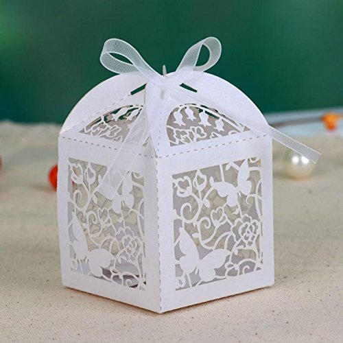 C.X.Y. 20x Scatole Portaconfetti Farfalla Matrimonio Tagliato con Laser (Nastro compreso)