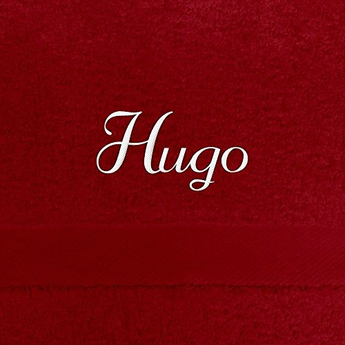 digital print Handtuch mit Namen Hugo Bestickt, 50x100 cm, rot, extra Flauschige 550 g/qm Baumwolle (100%), Badetuch mit Namen besticken, Duschtuch mit Bestickung