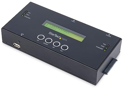 StarTech.com 1:1 Standalone Hard Drive Duplicator and Eraser, SAS and SATA HDD/SSD Cloner/Copier, Hard Drive Duplicator and Sanitizer, LCD Display, TAA Compliant (SATSASDUPE11)