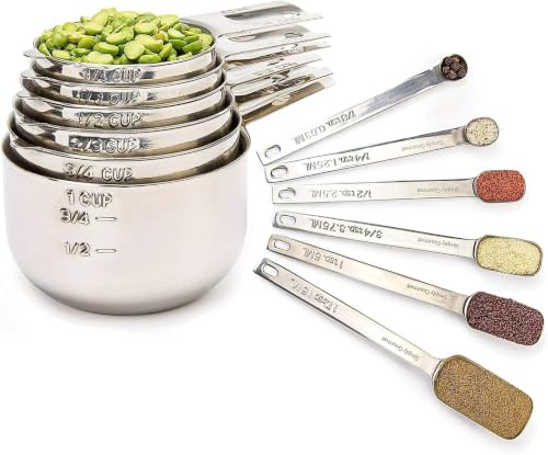 Simply Gourmet mätkoppar och skedar - set med 12 st, kraftiga, mätskedar i rostfritt stål och mätkoppar för bakning och matlagning - diskmaskinssäkra kökstillbehör