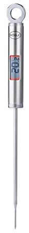 RÖSLE Gourmet-Thermometer, Kochthermometer mit digitaler, beleuchteter Temperaturanzeige in °C und °F, -40 °C bis +200 °C, Edelstahl 18/10, Länge 21,5 cm, Silberfarben