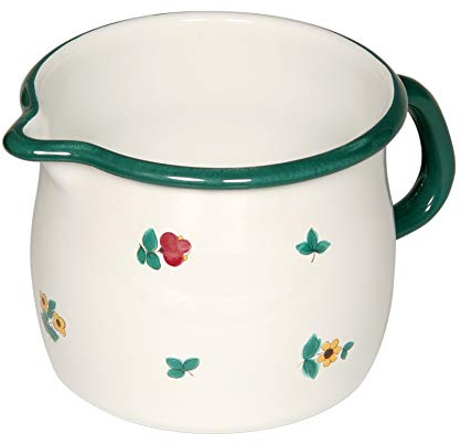 Riess, 0093-049, Schnabeltopf Ø 10cm, GMUNDNER STREUBLUMEN, Emaille, Vol. (rec.): 0,8 Liter, Made in Österreich, LBH: 16,6x11,5x9,6cm, 0,320kg, Induktionskocher kompatibel, Gasherd geeignet