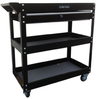 US PRO TOOLS Cart With Lockable Ball Bearing Drawer - Trolley Workstation Tool Box Cabinet in Gloss Black