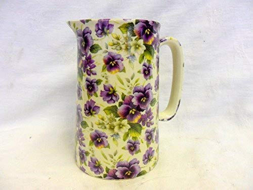 1 Pint Jug in Purple Pansy Design by Heron cross Pottery