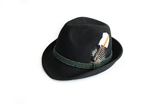 Edelnice Trachtenmode Trachtenhut aus 100% Wolle mit echter Feder, Farbe schwarz Gr. 55