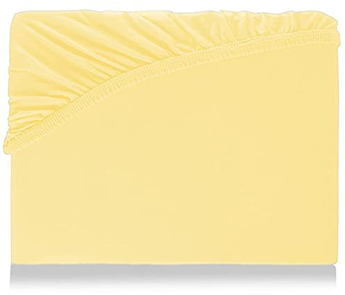 Spannbettlaken mit Gummizug für Boxspringbetten Wasserbett Übergröße aus hochwertiger Baumwolle Elastan 180 x 200 cm - 200 x 220 cm Aquajersey Bettbezug Jersey Matratzenbezug Pastellgelb Vanille