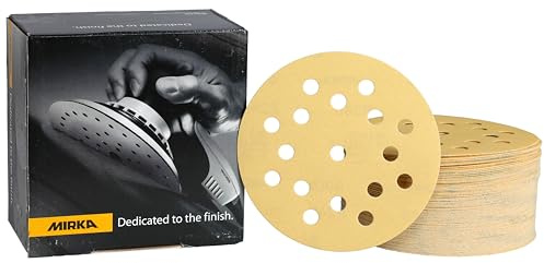 Mirka Gold Papel de lija universal Ø 125mm Velcro 17 agujeros, grano P240, 100 piezas / Para lijar yeso, masilla, aglomerado, madera, laca