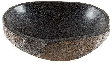 wohnfreuden Flussstein Schale grau rund 25 cm - Naturstein Dekoration Steinschale Obstschale Schüssel