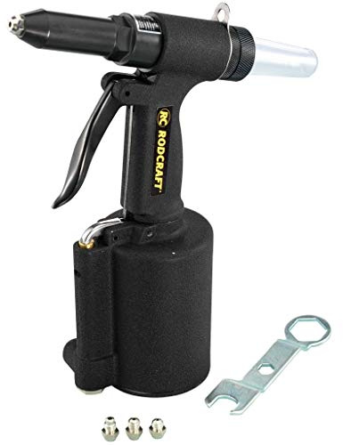 Rodcraft RC6700 Druckluft-Nietpistole, 8,8 kN Setzkraft, schwarz | Für Blindnieten aus Aluminium und Kupfer von 2,4–5 mm. Mit Sammelbehälter