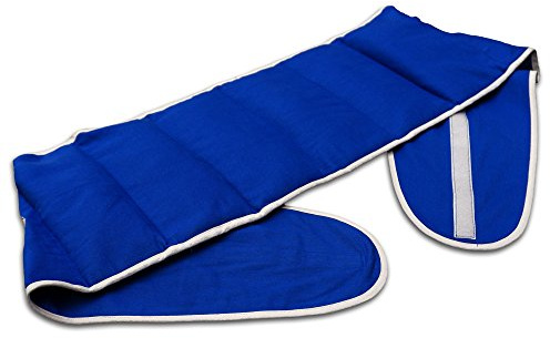 Bio-Körnerkissen - Großes Wärmekissen - Gürtel mit Klettverschluss für Rücken - Lenden. Wärme & Kälte Rückenkissen - ca. 135cm lang - 7-Kammer - Bio-Stoff enzianblau