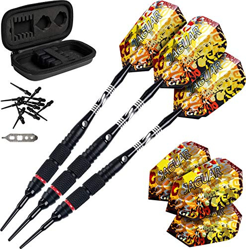 Viper by GLD Products Jaguar 80% Tungsten Soft Tip Darts with Storage/Travel Case, Medium Knurling, 18 Grams,Red,Two Wide Knurled Sections