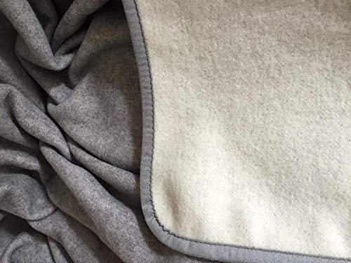 Plaid in lana, double face, grigio con percentuale di cashmere, Made in Germany (160 x 200)
