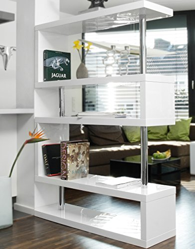 SalesFever Stand-Regal Raum-Teiler weiß Hochglanz aus MDF 165x120 cm | Sank | Designer Regal Hochglanz Weiss mit viel Stauraum 165cmx120cm | Mehrzweck-Regal auch als Bücher-Regal geeignet