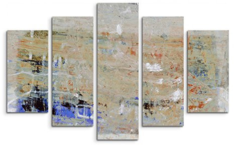 5 teiliges Wandbild auf Leinwand (Gesamt: H: 100cm B: 160cm) Keilrahmenbild Canvas Fotodruck Leinwandbild Leinwanddruck Kunstdruck Wandbild grau beige rot blau gemalt