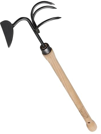 DeWit Gardener's Supply Company Lifetime Raised Bed Cultivator & Long-Handled Garden Hoe | High Carbon Boron Steel Gardening Tool - 18 Handle
