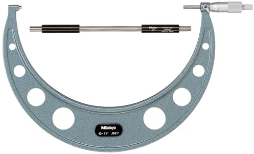 Mitutoyo 103-187 Outside Micrometer, Baked-Enamel Finish, Ratchet Stop, 10-11 Range, 0.001 Graduation, +/-0.00025 Accuracy